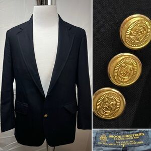 Brooks Brothers Men’s 38S Navy Blue Gold Button Wool Vintage Blazer Jacket Coat